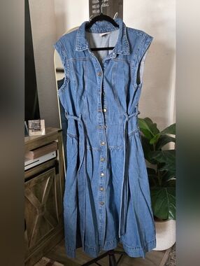 Sleeveless Blue Denim Button-Front Dress
